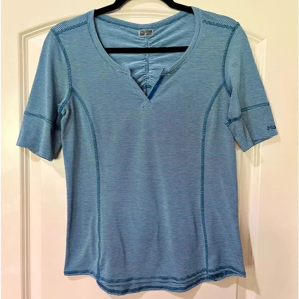 MARMOT Striped Active T-Shirt Blue White Women’s Size Small